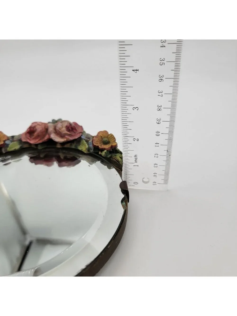Antique Barbola Vanity Dresser Mirror With Flowers
